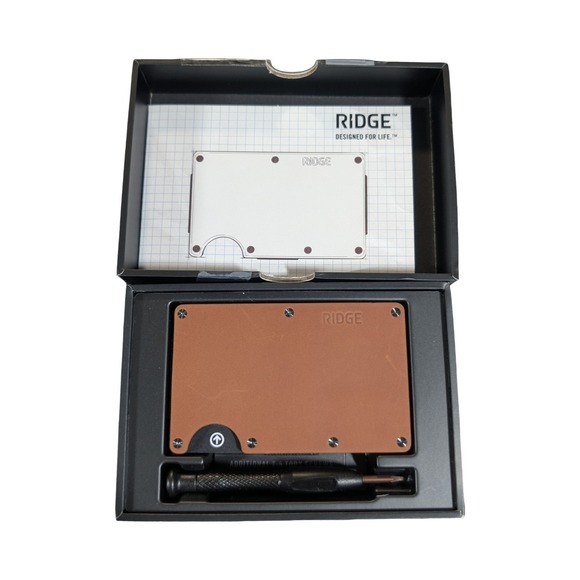 Nn9U The Ridge Leather Slim RFID Blocking Wallet Cash Strap - Tobacco Brown Used